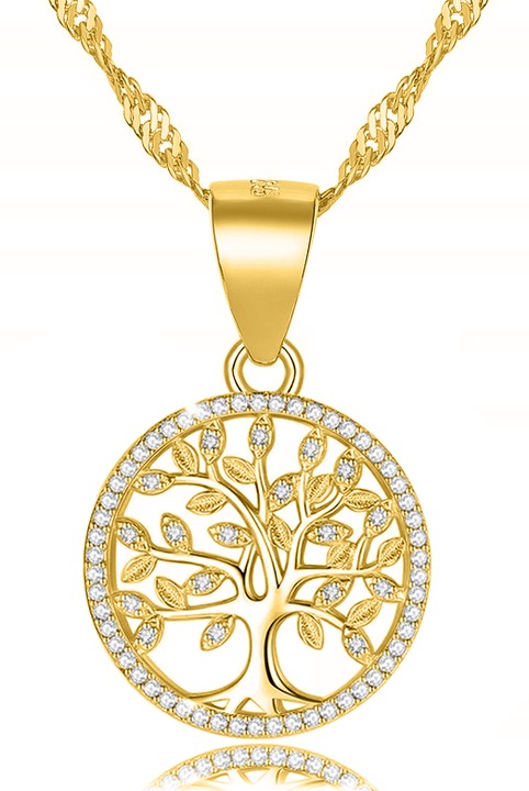 ZŁOTY ŁAŃCUSZEK DRZEWKO SZCZĘŚCIA NASZYJNIK SREBRO PRÓBA 925 DAMSKI