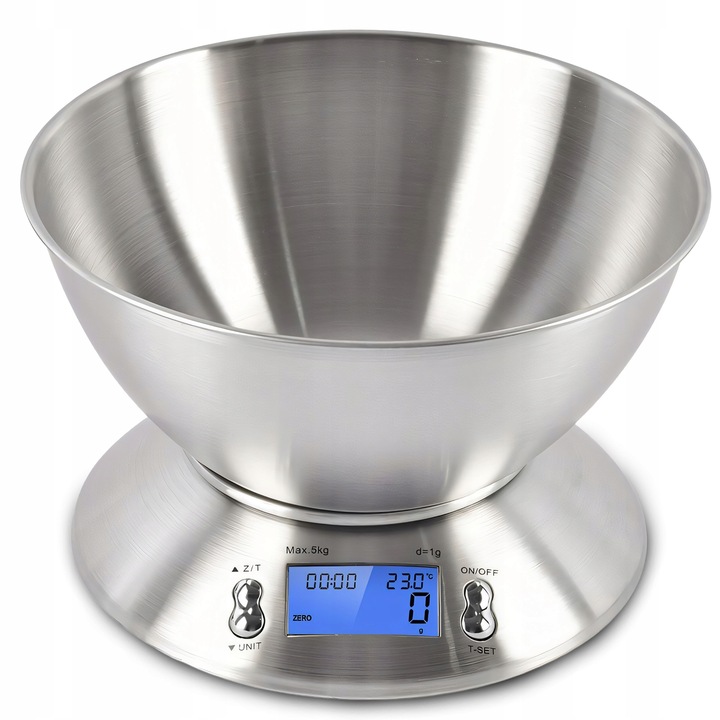 DOKŁADNA WAGA KUCHENNA Z TERMOMETR ELEKTRONICZNA Z MISKĄ 1G-5KG INOX