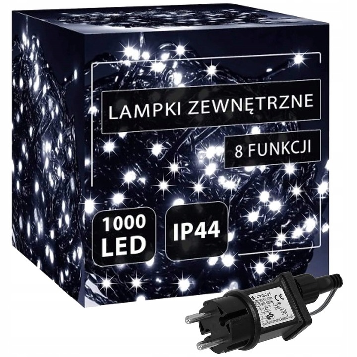 LAMPKI CHOINKOWE 1000 LED ZEWNĘTRZNE BIAŁE ZIMNE 50M FUNKCJE PROGRAMATOR
