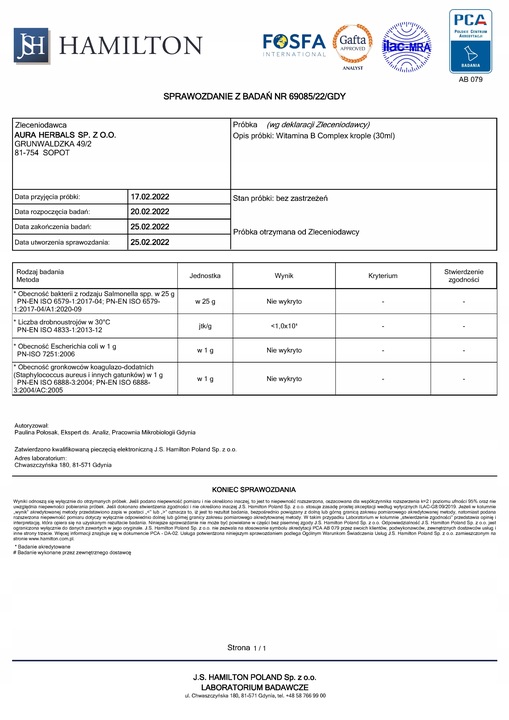 Aura Herbals Witamina B COMPLEX B1 B2 B3 B6 B12 BIOTYNA