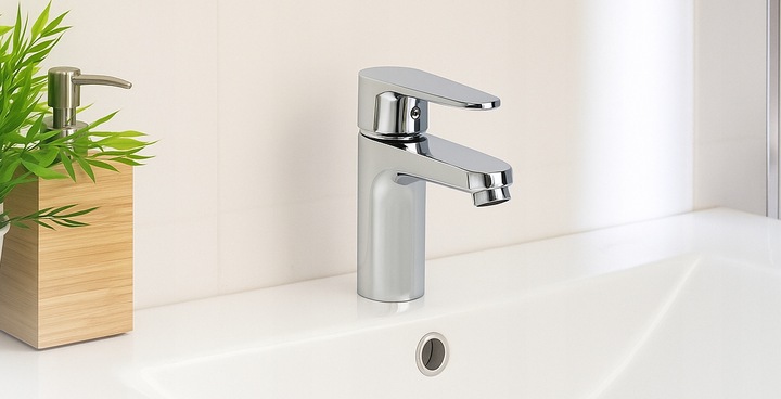 Bateria umywalkowa stojąca srebrna łazienkowa kran do umywalki chrom