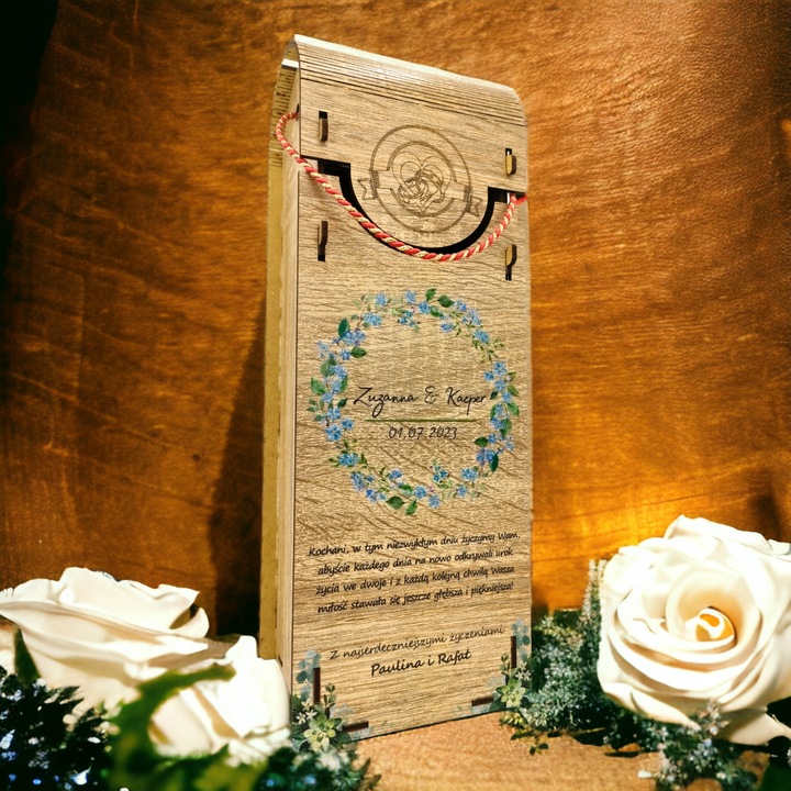 Pudełko na Wino z Nadrukiem Prezent Ślub Wesele