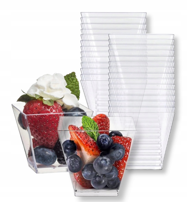 POJEMNIKI PUCHARKI KWADRATOWE DO DESERÓW PRZEKĄSEK SŁODKI STÓŁ 120ml