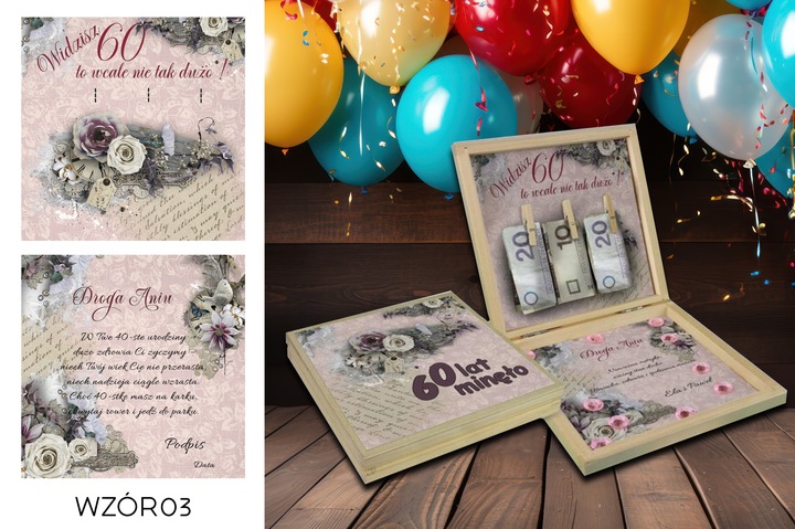 PREZENT NA 60 URODZINY PUDEŁKO Z ŻYCZENIAMI