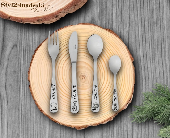 Sztućce dla Dzieci z GRAWEREM Gratis Prezent na Chrzest Roczek Urodzinki