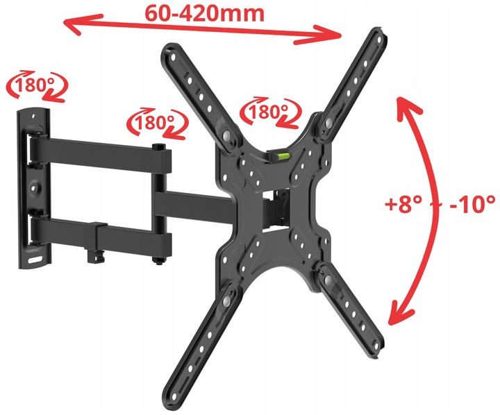 Uchwyt do Telewizora 17-55 cali Obrotowy Długie Ramię 42cm Wieszak TV