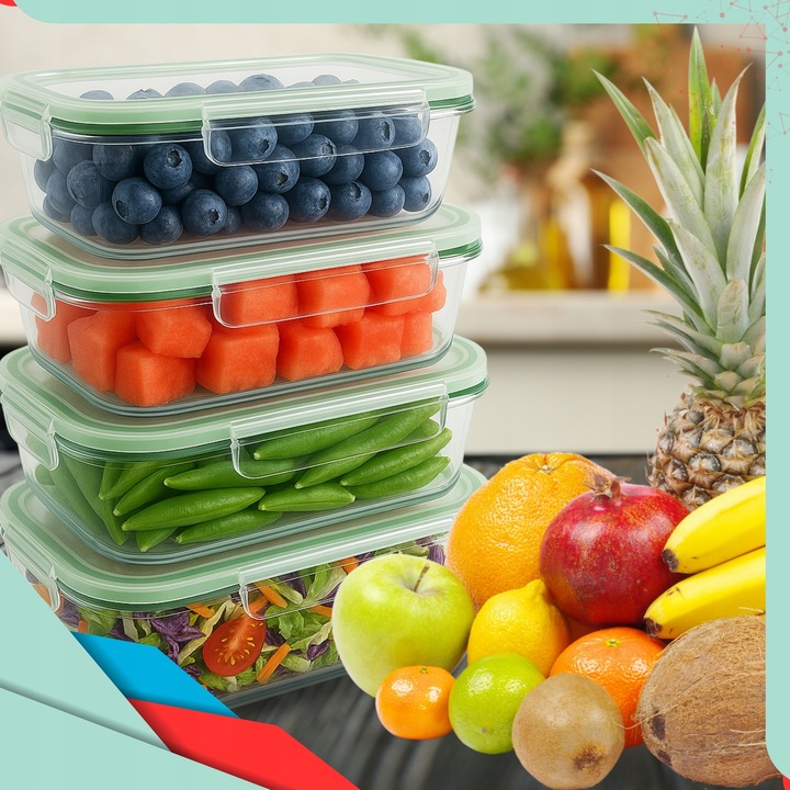 4x POJEMNIK NA ŻYWNOŚĆ SZKLANY ZESTAW POJEMNIKI SZKLANE Z POKRYWĄ