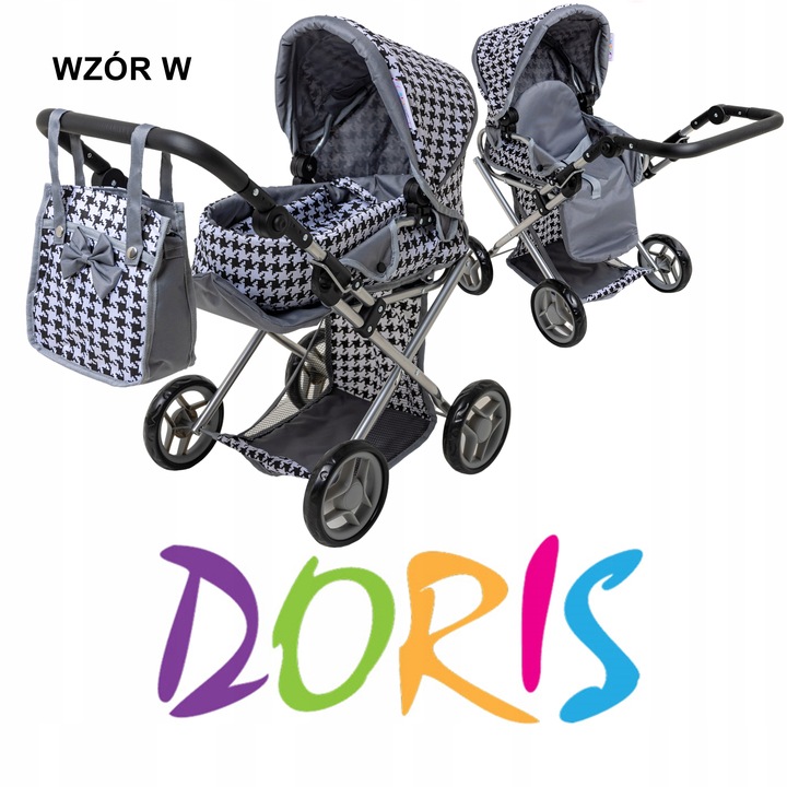 Wózek dla lalek 3w1 GONDOLA + SPACERÓWKA pościel torba przewijak dla lali