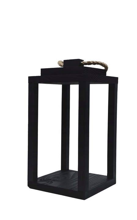 Lampion Drewniany czarny 37 cm XXL wesele ozdoba dom dekoracja baza