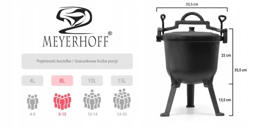 Kociołek myśliwski na PRAŻONE garnek żeliwny 8L