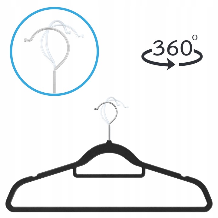 WIESZAK WELUROWY NA UBRANIA WIESZAKI WELUROWE NA ODZIEŻ X30 CZARNE