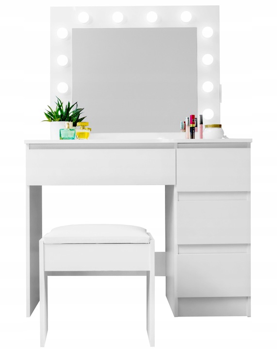 Aga Toaletka z lustrem i oświetleniem + taboret Biały mat