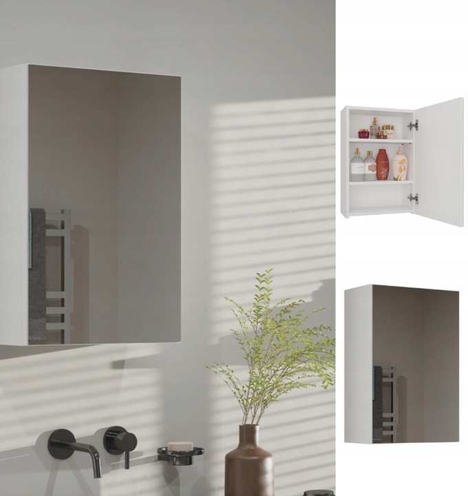 Szafka Wisząca z Lustrem nad Umywalkę Łazienkowa BIAŁA Pola 1xDrzwi 40