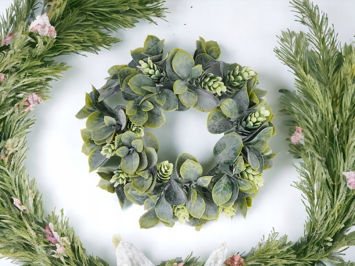 WIANEK GĘSTY BOHO NA STÓŁ ŚLUB WESELE DEKORACYJNE WIANKI Z LIŚCMI