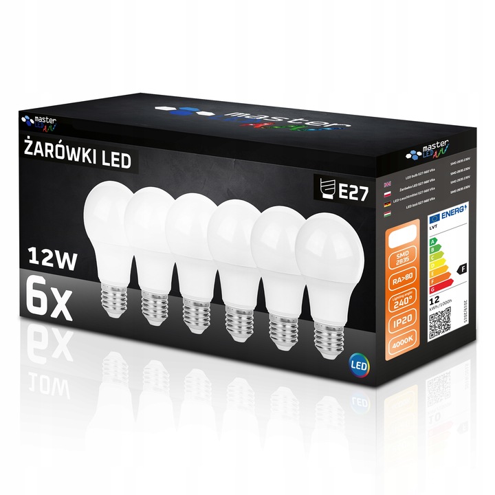 Zestaw 6x Żarówka biały neutralny 4000K LED E27 1160lm 12W kula A60