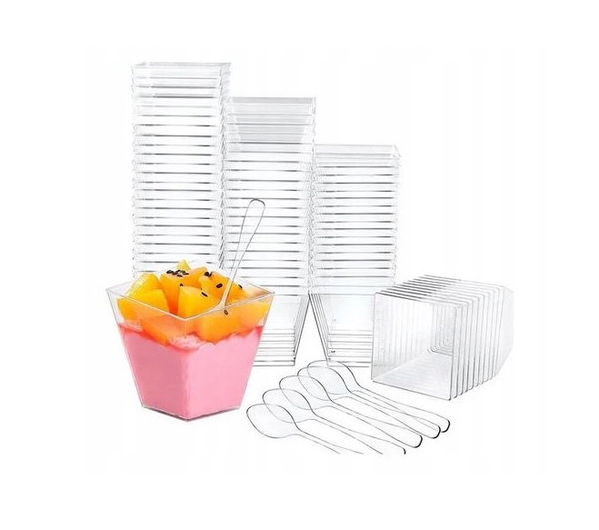 PUCHARKI POJEMNIKI NA DESERKI 120ml + ŁYŻECZKI SŁODKI STÓŁ 50szt