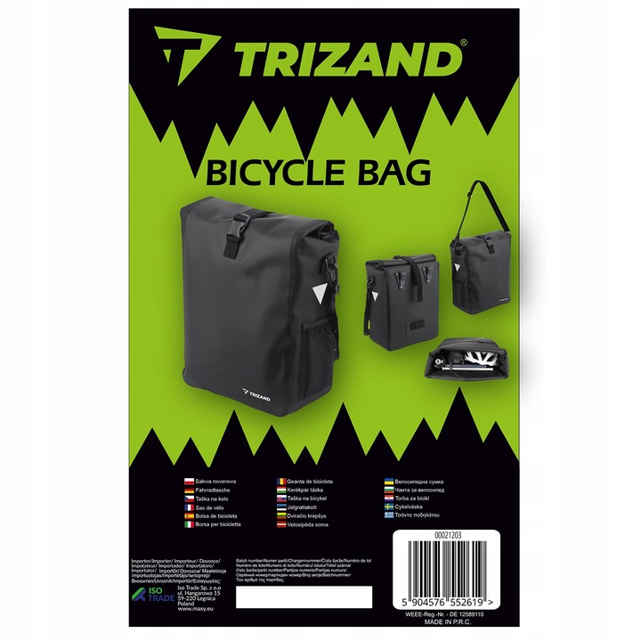 Torba na Rower Sakwa Rowerowa na Bagażnik Kufer Rowerowy Duża Boczna 15l