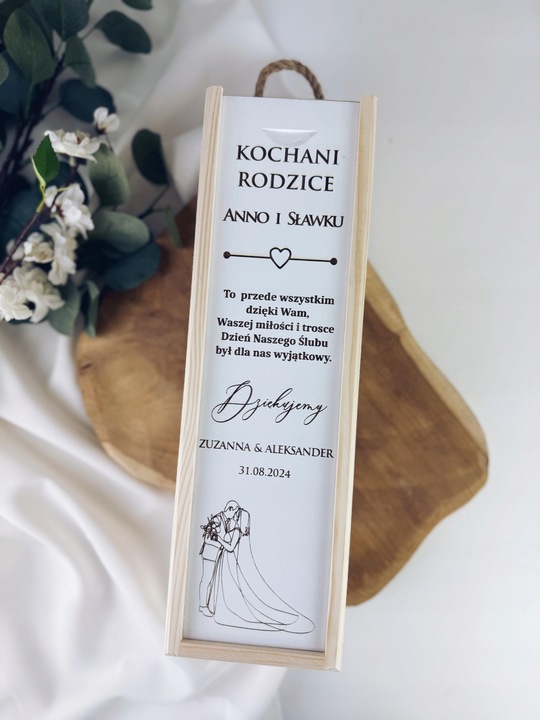 skrzynka na wino prezent dla RODZICÓW ŚWIADKÓW CHRZESTNYCH ŚLUB WESELE