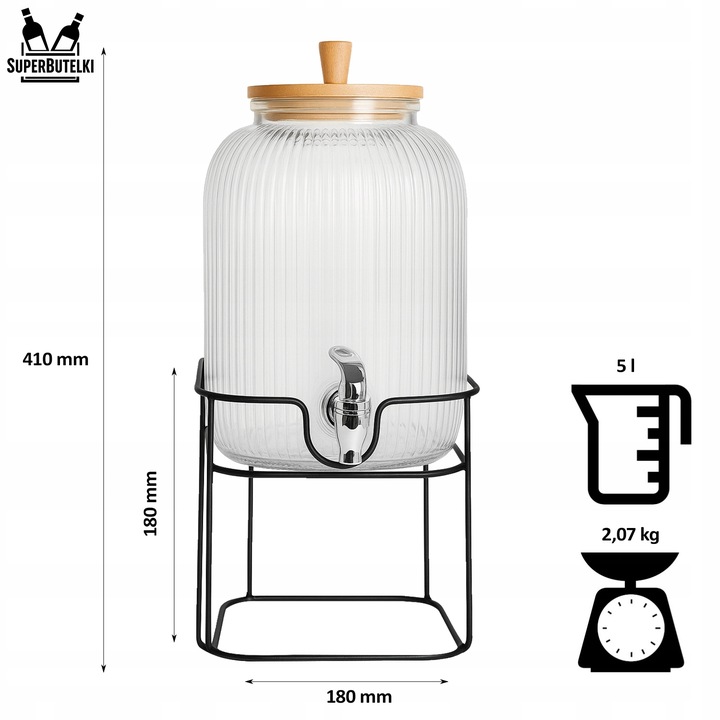 Słoik z kranikiem 5L słój szklany z kranem na stojaku dzbanek