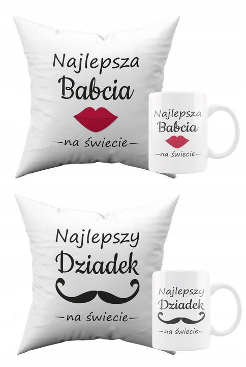 PREZENT NA DZIEŃ BABCI I DZIADKA ZESTAW PODUSZEK KUBKÓW 2SZT.