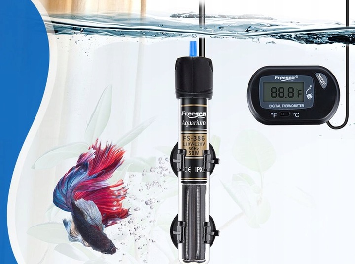 GRZAŁKA DO AKWARIUM 300W Z TERMONSTATEM + TERMOMETR LCD 150-300 LITRÓW