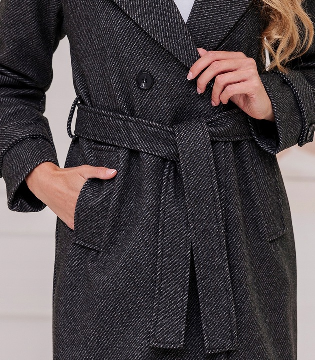 DAMSKI PRĄŻKOWANY PŁASZCZ Z PASKIEM PRZEJŚCIOWY JESIENNY ZIMOWY XXL