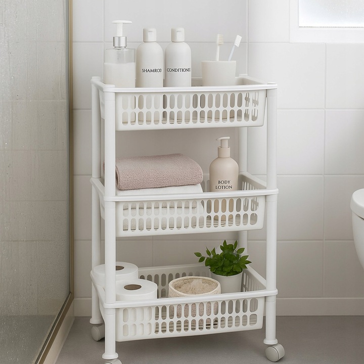 REGAŁ ŁAZIENKOWY STOJAK 3 PÓŁKI SZAFKA PÓŁKA ŁAZIENKOWA KUCHENNA NA KÓŁKACH