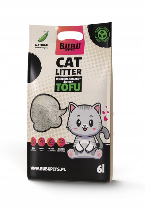 Żwirek Tofu dla Kotów NATURALNY BuBu Pets 2,5kg zbrylający biodegradowalny