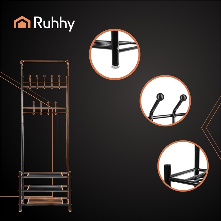 Wieszak Stojący na Ubrania RUHHY Metalowy do Przedpokoju Podłogowy