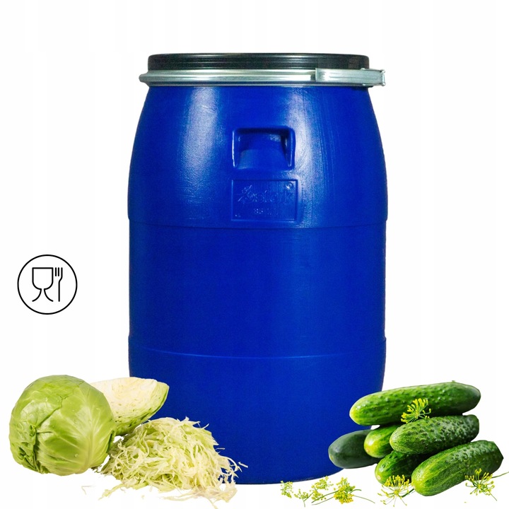 BECZKA PLASTIKOWA 60 L DO KISZENIA KAPUSTY NA WODĘ DESZCZÓWKĘ Z OBEJMĄ NOWA