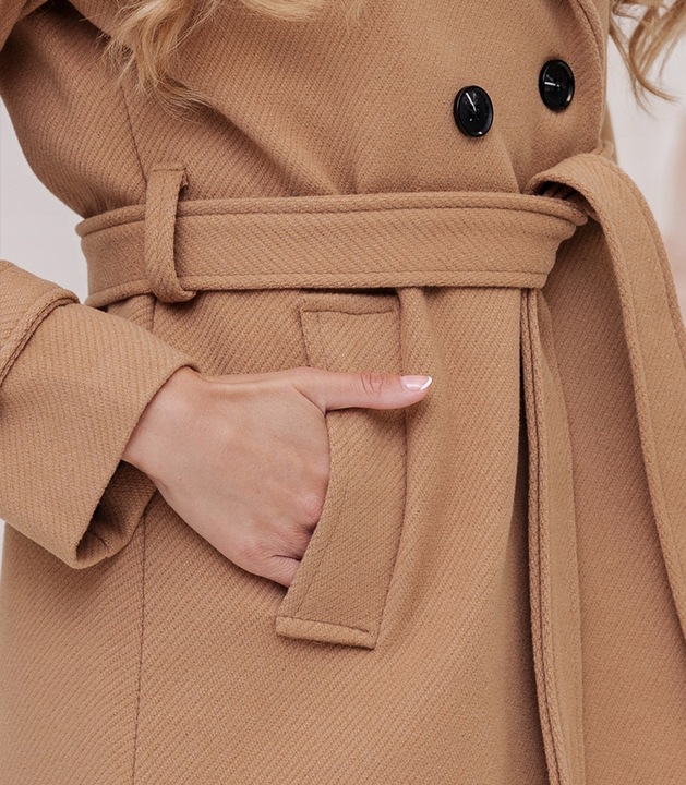 DAMSKI PRĄŻKOWANY PŁASZCZ Z PASKIEM PRZEJŚCIOWY JESIENNY ZIMOWY XXL