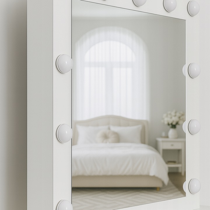 TOALETKA KOSMETYCZNA 90cm BIAŁA Z LUSTREM I OŚWIETLENIEM LED STORMY