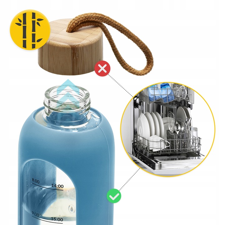 BUTELKA SZKLANA NA WODĘ MOTYWACYJNA SZCZELNA MIARKA SILIKONOWE ETUI 4FIZJO