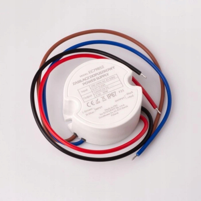 Zasilacz LED 12V DC 30W 2,5A Dopuszkowy Do Puszki fi 60 Hermetyczny