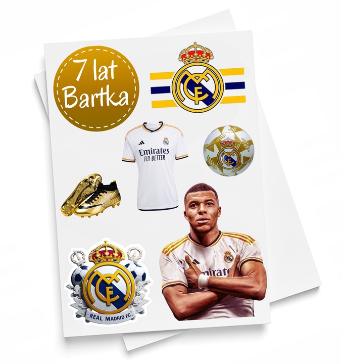 WYDRUK CUKROWY REAL MADRYT PIŁKARZ MBAPPE NA TORT DEKORACJA + TEKST GRATIS