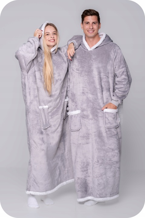 KOC BLUZA Oversize do Kostek Gruba KOCOBLUZA XXL SZARA Futrzak Bluzo