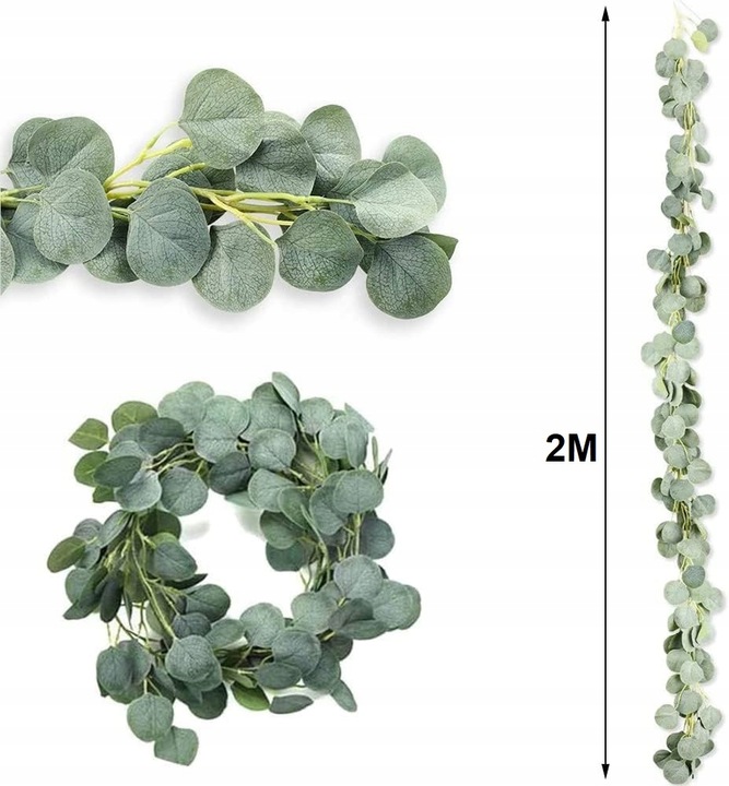 Girlanda Eukaliptus Bluszcz Sztuczne Zielone Listki Komunia Wesele 2 Metry