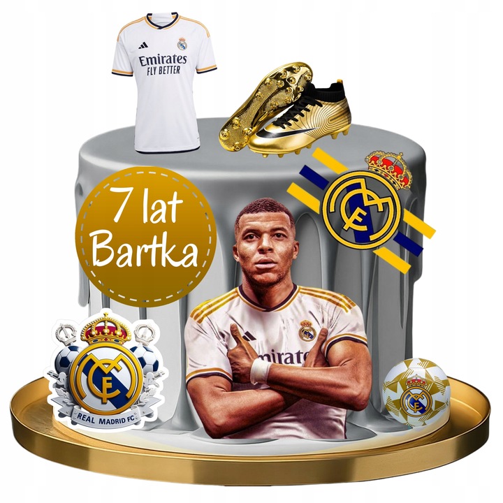 WYDRUK CUKROWY REAL MADRYT PIŁKARZ MBAPPE NA TORT DEKORACJA + TEKST GRATIS