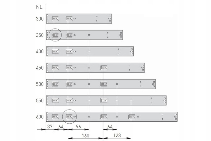 Prowadnica kulkowa GTV push open do szuflad 350 mm pełny wysuw udźwig