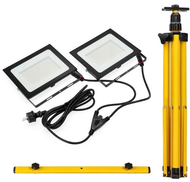 ZESTAW Statyw 1,6 m + Naświetlacz Halogen Budowlany 2x 50W LED 11000lm