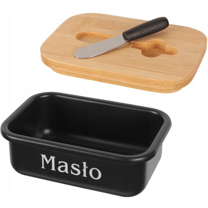 MASELNICZKA POJEMNIK NA MASŁO Z NOŻEM MASELNICA METALOWA CZARNA Z