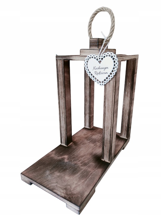 LAMPION DREWNIANY 36cm DUŻY BAZA POD STROIK GRÓB WSZYSTKICH ŚWIĘTYCH