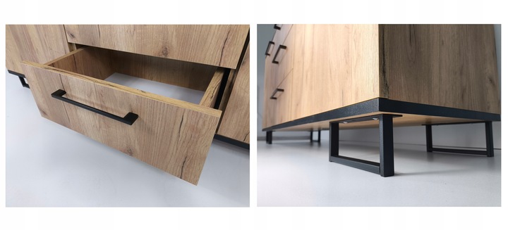 Komoda do salonu Szafka RTV z Szufladami Dąb Craft Złoty Czarna 150