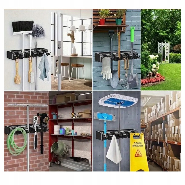 WIESZAK UCHWYT NA ŚCIANĘ ŚCIENNY NA MIOTŁY NARZĘDZIA SZCZOTKI GRABIE