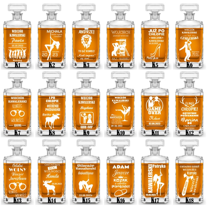 KARAFKA 4 SZKLANKI DO WHISKY i 4 kieliszki Z GRAWEREM na Prezent