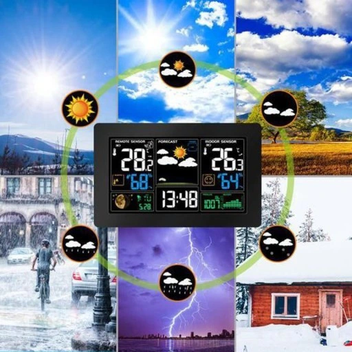 BEZPRZEWODOWA STACJA POGODY LCD POGODOWA HIGROMETR BAROMETR DCF + CZUJNIK