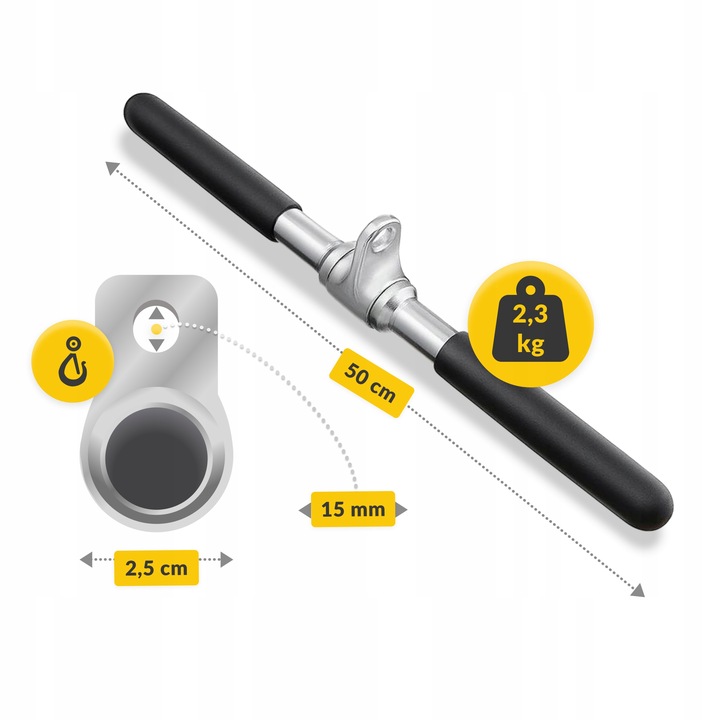 UCHWYT PROSTY DRĄŻEK DO WYCIĄGU ATLASU GRYF OBROTOWY DO ĆWICZEŃ 50CM 4FIZJO