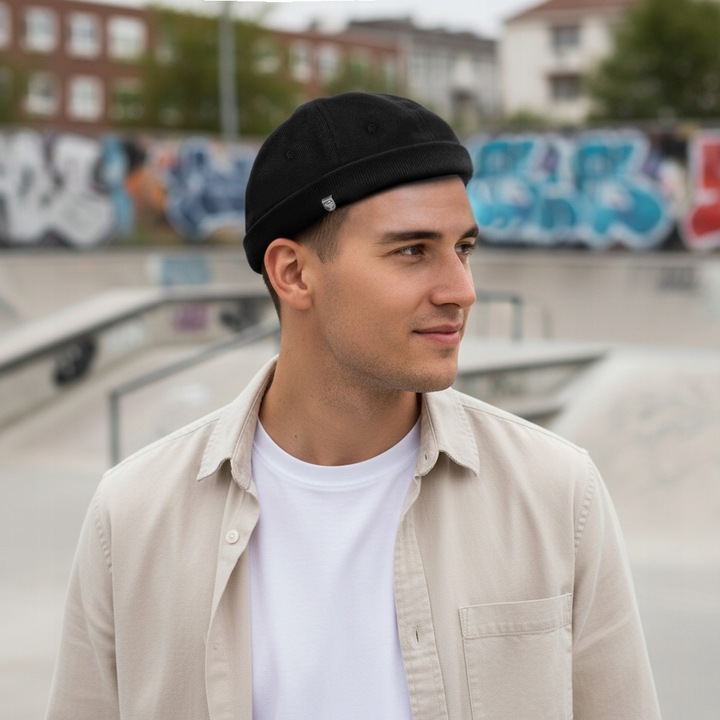 Czapka DOKERKA krótka leonka bez daszka CZARNA Pako Jeans