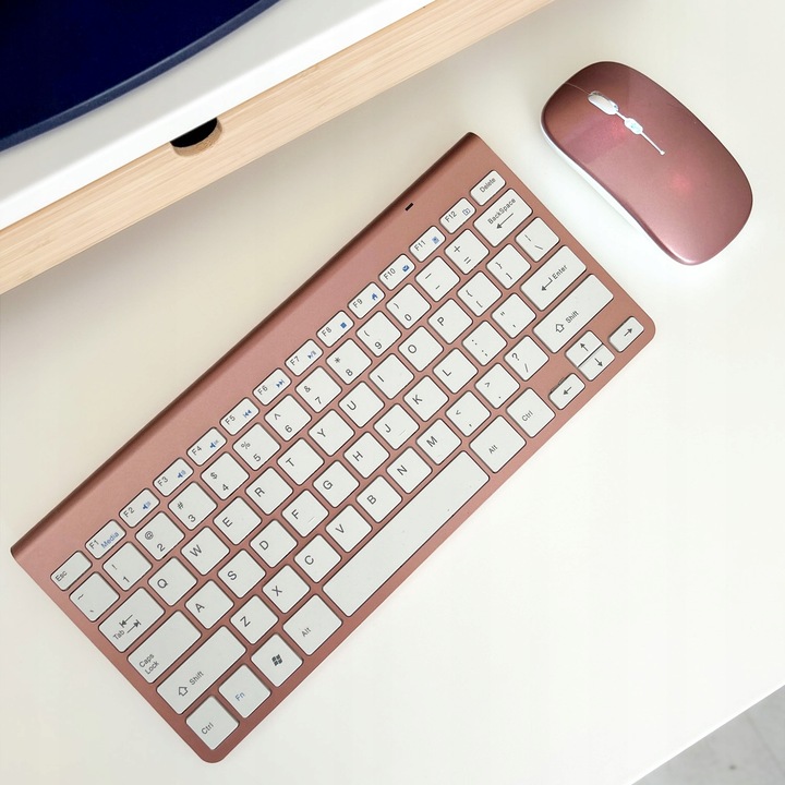 Klawiatura bezprzewodowa rose gold do komputera QWERTY różowa mała bez num