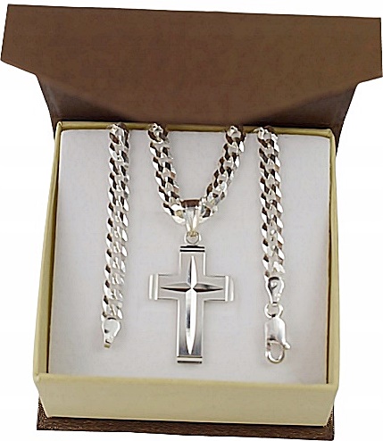 Łańcuszek Srebrny Męski Pancerka Diamentowany Krzyżyk pr 925 Grawer Gratis